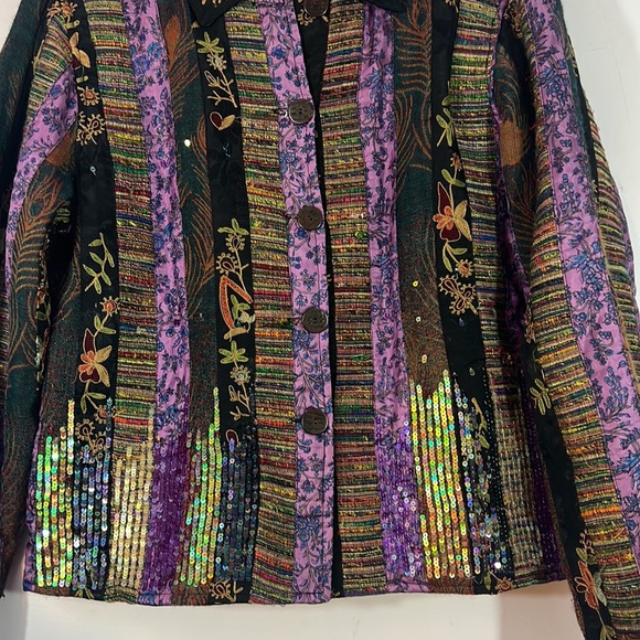Coldwater Creek sequined, embroidered patchwork lined jacket,colorful,small,SILK - Picture 2 of 4